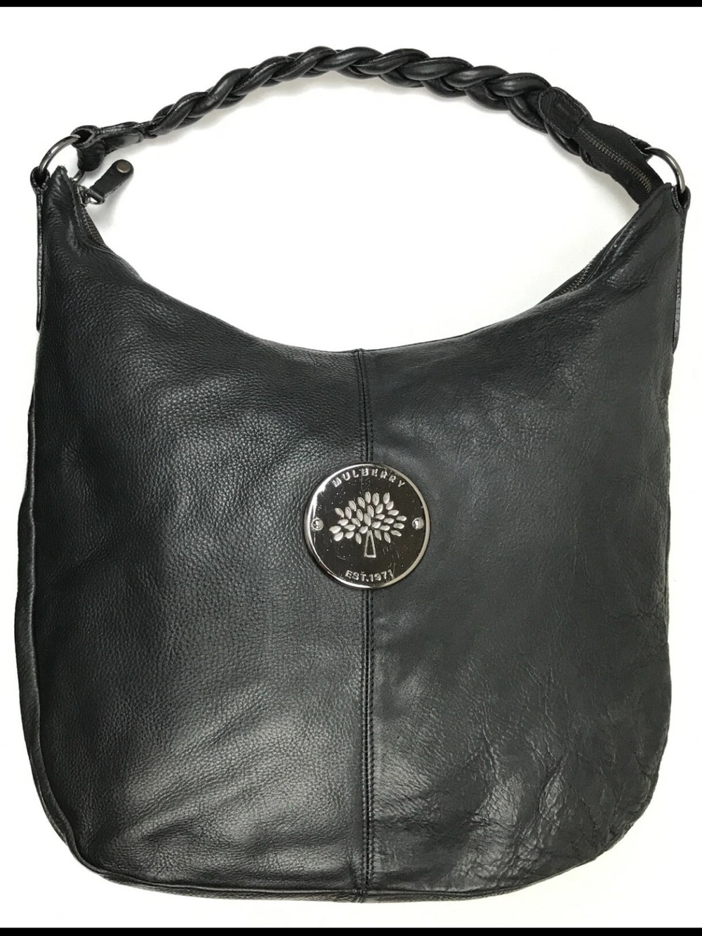 Mulberry Black Braided-Handle Leather Hobo